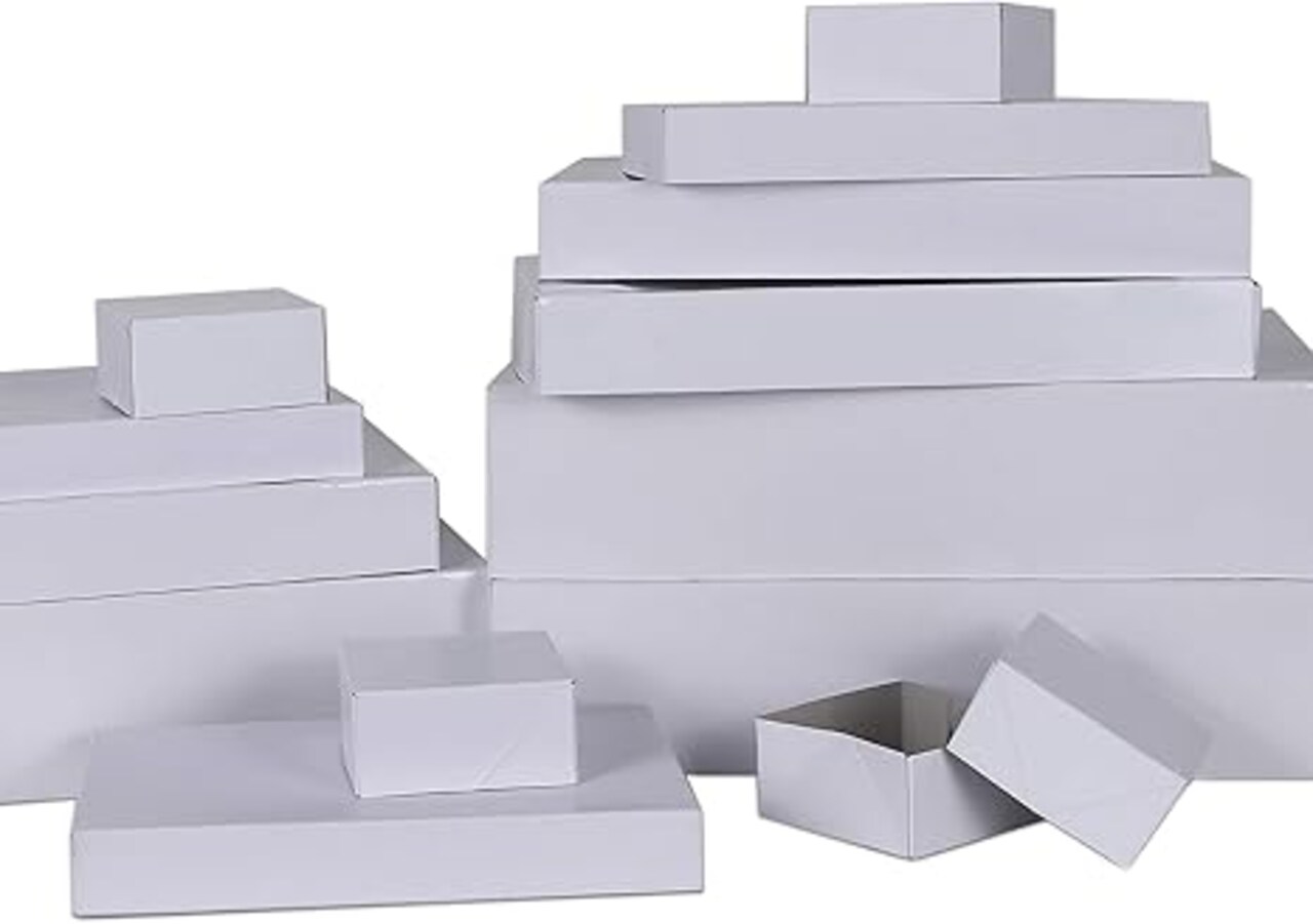 Premium 13 Piece White Gift Boxes with Lids of Assorted Sizes with 4 inch Deep Robe Wrapping Boxes Set for Wrapping Christmas Gifts, Birthday, Holiday